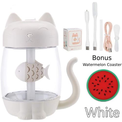  Lovhome 3 in 1 Cool Mist White Cat Humidifier included USB Fan,USB Lamp and 7- Color Night Light features with free (1 x fruit Coaster)