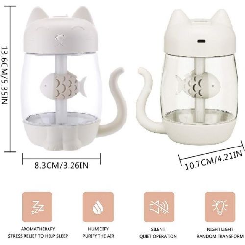  Lovhome 3 in 1 Cool Mist White Cat Humidifier included USB Fan,USB Lamp and 7- Color Night Light features with free (1 x fruit Coaster)