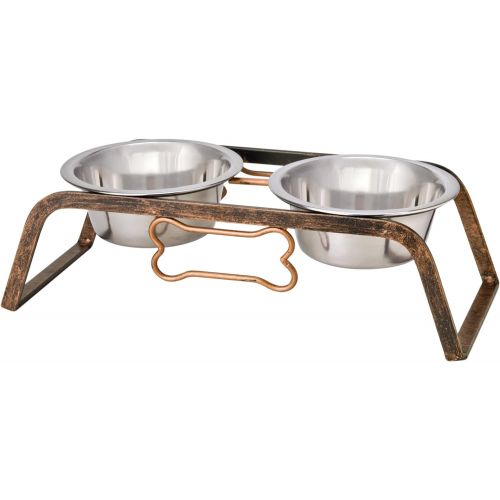  Loving Pets Black Label Collection Rustic Bone Diner for Dogs, Aged Copper