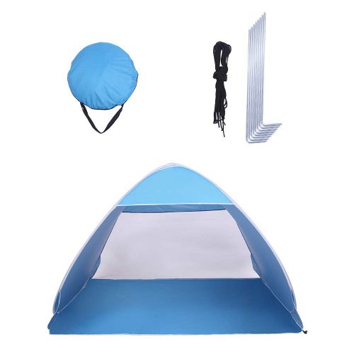  Lovinland Beach Tent 2-3 Person Pop Up Sun Shelter Tent Big Automatic Sun Umbrella 2-3 Person Fishing Beach Shelter Blue