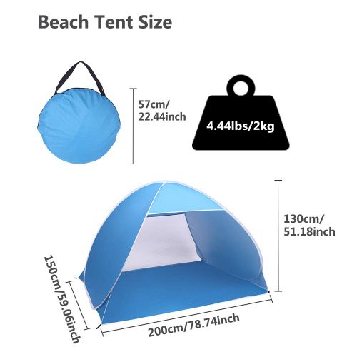  Lovinland Beach Tent 2-3 Person Pop Up Sun Shelter Tent Big Automatic Sun Umbrella 2-3 Person Fishing Beach Shelter Blue