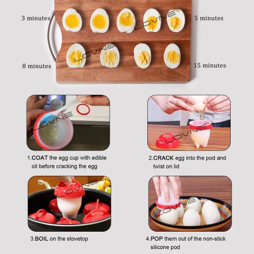  Lovne Egg Boiler Egg Cooker 6Multi Function Eggies Egg Maker with Eiersepar ATOR, FDA Non-Stick Silicone, red