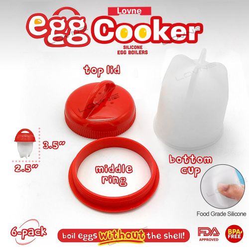  Lovne Egg Boiler Egg Cooker 6Multi Function Eggies Egg Maker with Eiersepar ATOR, FDA Non-Stick Silicone, red