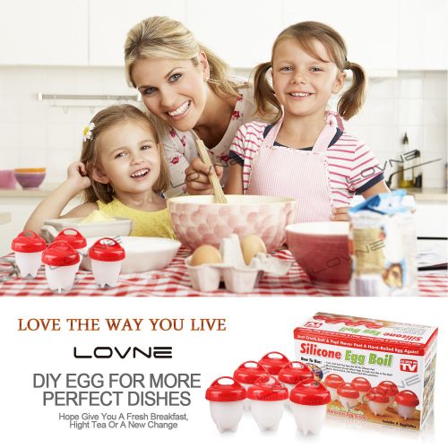  Lovne Egg Boiler Egg Cooker 6Multi Function Eggies Egg Maker with Eiersepar ATOR, FDA Non-Stick Silicone, red