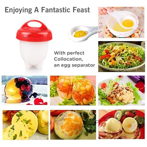  Lovne Egg Boiler Egg Cooker 6Multi Function Eggies Egg Maker with Eiersepar ATOR, FDA Non-Stick Silicone, red