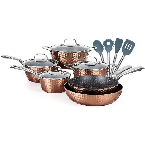  [아마존베스트]LovoIn 14 pcs Non-Stick Cookware Sets, Marble frying Pot and Pan Kitchenware Cooking New Version Hammered cookware set,Induction Dishwasher/Oven/Stovetop