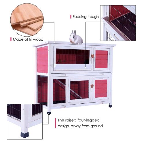  Lovupet 40 2-Story Bunny Rabbit Hutch-Guinea Pig House-Small Animal House 0323 (Red)