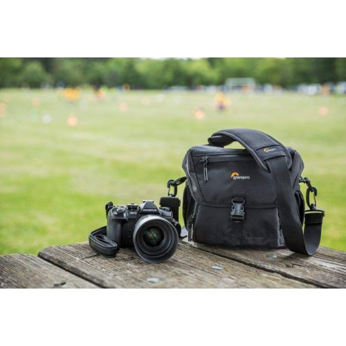  Lowepro LP37119, Nova 160 AW II Camera Bag, Customizable, Portable, Fits DSLR with Attached Lens, Compact Drone, 1 2 Additional Lenses, Flash, Black