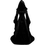 Lowprofile Dress Women Medieval Costume Long Flare Sleeve Floor Length Maxi Dress Renaissance Lace up Gothci Long Hooded Dress by Lowprofile