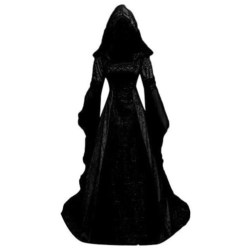  Lowprofile Dress Women Medieval Costume Long Flare Sleeve Floor Length Maxi Dress Renaissance Lace up Gothci Long Hooded Dress by Lowprofile