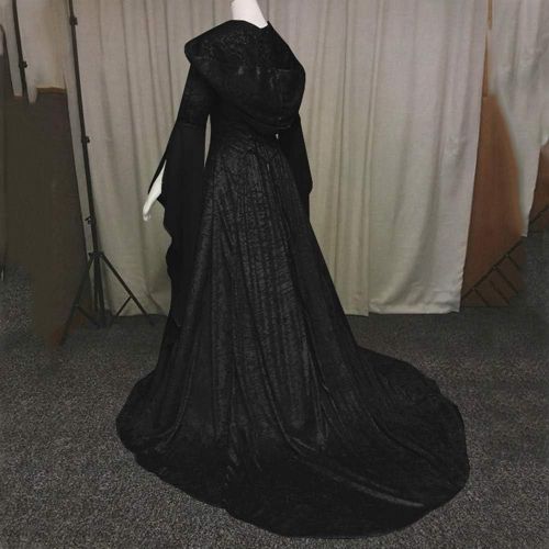  Lowprofile Dress Women Medieval Costume Long Flare Sleeve Floor Length Maxi Dress Renaissance Lace up Gothci Long Hooded Dress by Lowprofile