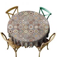 LsWOW 70 Inch Grid Round Table Cloth Patchwork Folkloric Tunisian Mosaic Great for Party & More