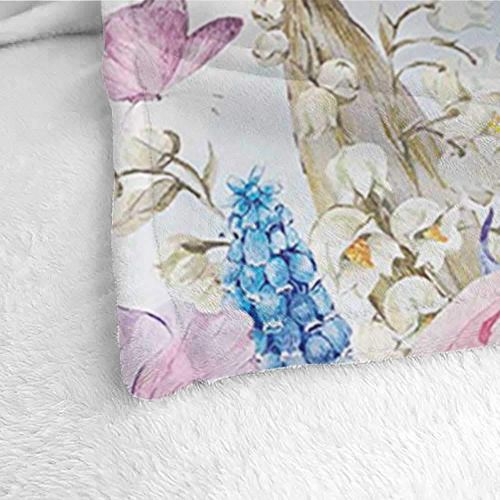  LsWOW Queen Size Blanket Shabby Chic,Romantic Garden Roses Flowers Daisies Leaves Print,Pale Pink Purple Pale Blue and Coral Winter Luxury Plush Microfiber Fabric 50x70