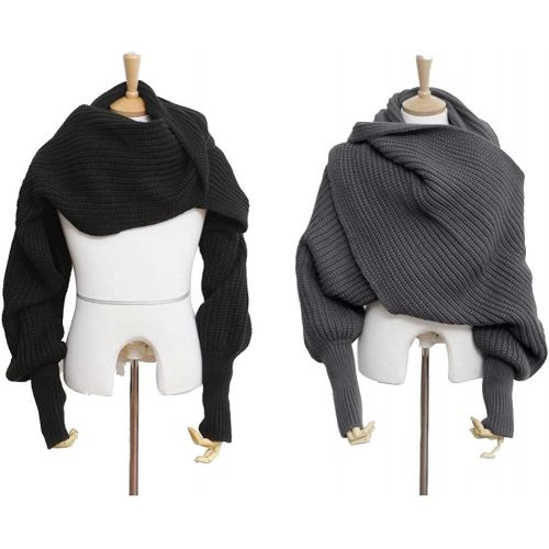  Lshylock Women Knitted Wrap Scarf, Scarf Warm Knit Sweater Tops Scarf with Sleeve Wrap Scarf Shawl Scarves Scarf Cape Shawl