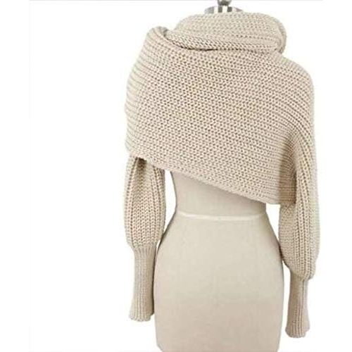  Lshylock Women Knitted Wrap Scarf, Scarf Warm Knit Sweater Tops Scarf with Sleeve Wrap Scarf Shawl Scarves Scarf Cape Shawl