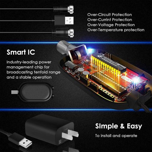  [아마존베스트]Lsnisni HD Digital TV Antenna Long Range 150 Miles Indoor Amplified Signal Booster Support 4K 1080P UHF VHF FM Local Channels with Coax Cable and USB Power Adapter, Round Shape