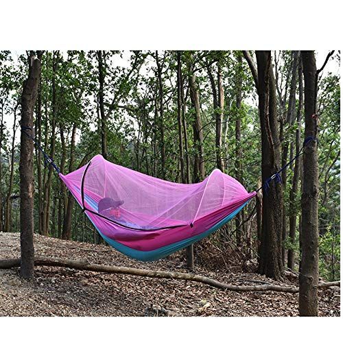  Lsxlsd Camping Hammock with Mosquito Net-Portable-Outdoor, Hiking, Backpacking, Traveling,Beach,Garden-2.6m(8.5foot) x1.4m(4.6foot)-Pink Fight Lake Blue