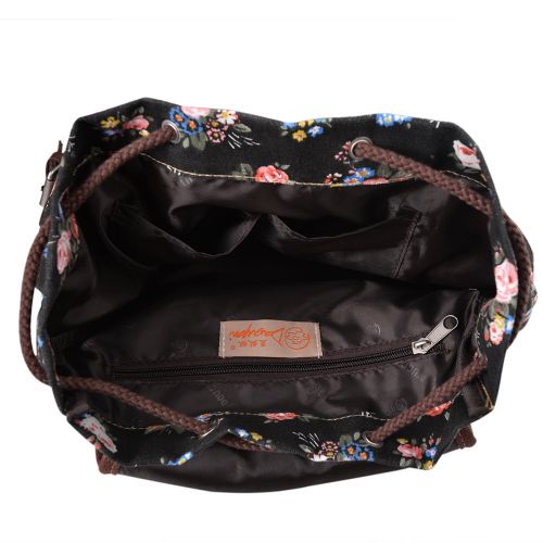  Lt Tribe Casual Floral Canvas Bag School College Backpack for Girls Black G00163