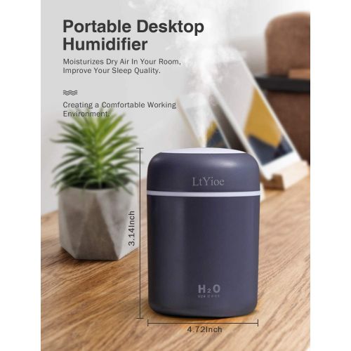  LtYioe Colorful Cool Mini Humidifier, USB Personal Desktop Humidifier for Car, Office Room, Bedroom,etc. Auto Shut-Off, 2 Mist Modes, Super Quiet. (Navy)(Black)