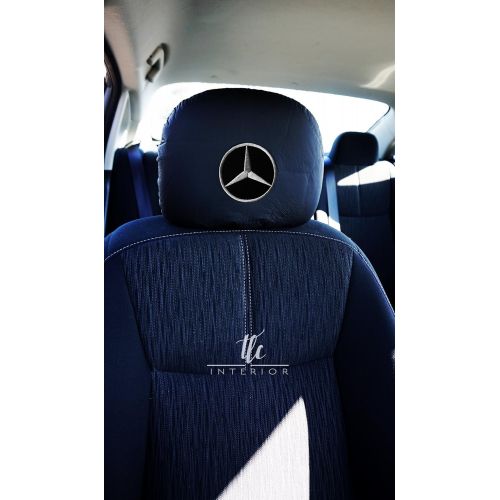  Ltluxury Universal Mercedes Benz Embroidered Black Gray Fabric Headrest Cover Set of 2