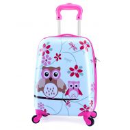 Lttxin cute kids suitcase pull along girls travelling with 4 wheel hard shell 18 inch for girl owl