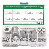 304 Stainless Steel Flat Washers Set 580 Pieces, 9 Sizes - M2 M2.5 M3 M4 M5 M6 M8 M10 M12 Suitable for Home Decoration, Factories Repair, Kitchens, Shops and Outdoor Construction