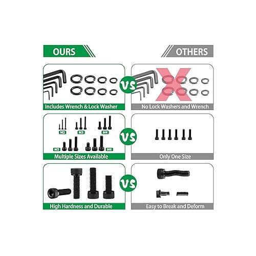  1500PCS Screws Nuts and Washers Assortment, M2 M3 M4 M5 M6 Hex Socket Head Cap Metric Bolts and Nuts Kit - 12.9 Grade Alloy Steel Black Screws with 5 Allen Wrenches for 3D Printer Furniture Industrial