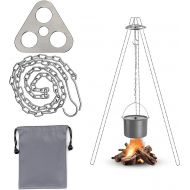 Luafnnjotury Campfire Tripod Grill Equipment, Camping Tripod Grill Board Portable Stainless Steel Camping Cooking Gear Accessories with Adjustable Chain for Hanging Cookware Camping Outdoor Coo