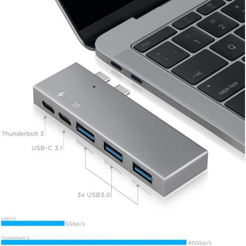  Lubar UPGRADED VERSION USB C Adapter, Aluminum Adapter Thunderbolt Type C Hub with 3 Ports USB 3.0, 2 USB C Charging Ports, USB C Pass-Through Port for MacBook Pro 20172016 and other la