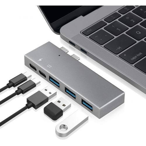  Lubar UPGRADED VERSION USB C Adapter, Aluminum Adapter Thunderbolt Type C Hub with 3 Ports USB 3.0, 2 USB C Charging Ports, USB C Pass-Through Port for MacBook Pro 20172016 and other la