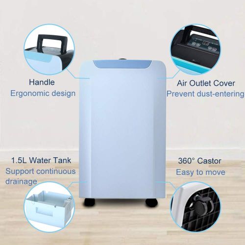  Luby Eurgeen Compact 20 Pint Portable Dehumidifier with Humidity Sensor, Timer, 2 Speed Settings & Auto Shut Off. Ideal for Home Kitchen Bathroom Basements Garage