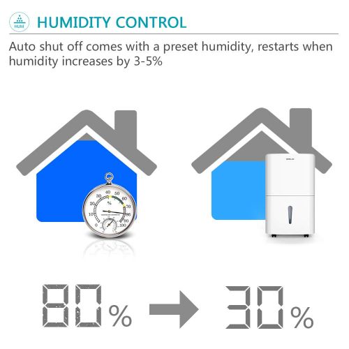  Luby OPOLAR 70 Pint Dehumidifier Humidity & Timer Control, 7L Water Tank, Water-Full Auto Shut Off Basement, Home, Kitchen, Bedroom, Garage Drain Hose