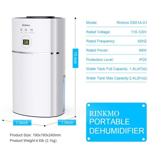  Luby RINKMO Portable Mini Dehumidifiers 1 Pint Capacity Compact and Quiet with Auto Shut-Off for Small Space up to 180 sq ft, Ideal for RV Closet Wardrobe Bedroom