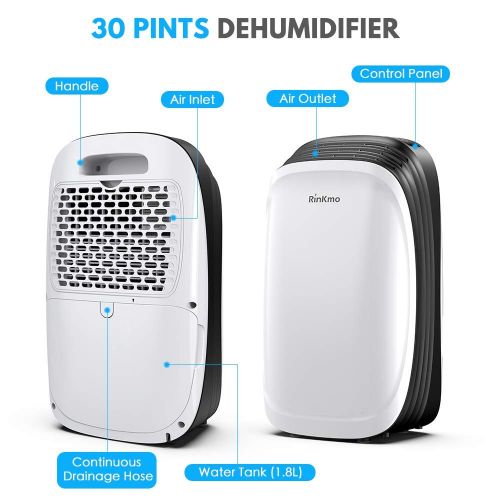  Luby RINKMO 30 Pint Dehumidifier for Home Basements Bedroom Garage, Safe Mid Size Portable Dehumidifiers for Medium Spaces up to 1050 Sq Ft with Continuous Drain Hose Outlet to Reduce M