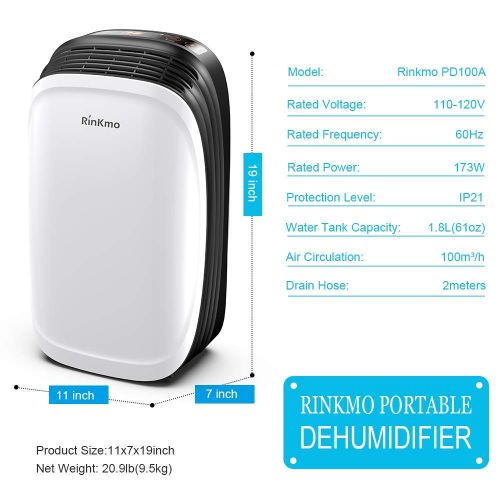  Luby RINKMO 30 Pint Dehumidifier for Home Basements Bedroom Garage, Safe Mid Size Portable Dehumidifiers for Medium Spaces up to 1050 Sq Ft with Continuous Drain Hose Outlet to Reduce M