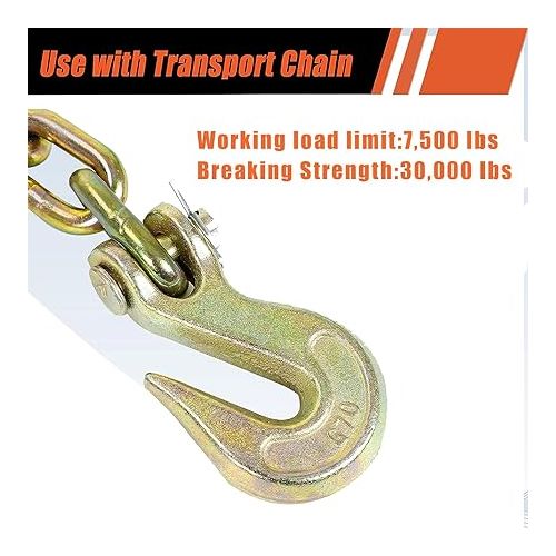  2Pcs 3/8 Inch Clevis Grab Hooks Grade 70 Transport Chain Hook, 7500 lbs WLL, Yellow Zinc Finish