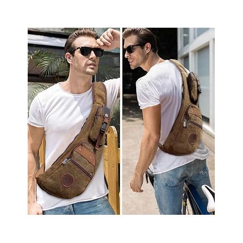  Canvas Sling Bag,Crossbody Casual Daypack Large Canvas Chest Pack Waterproof shoulder Bag for Men Women