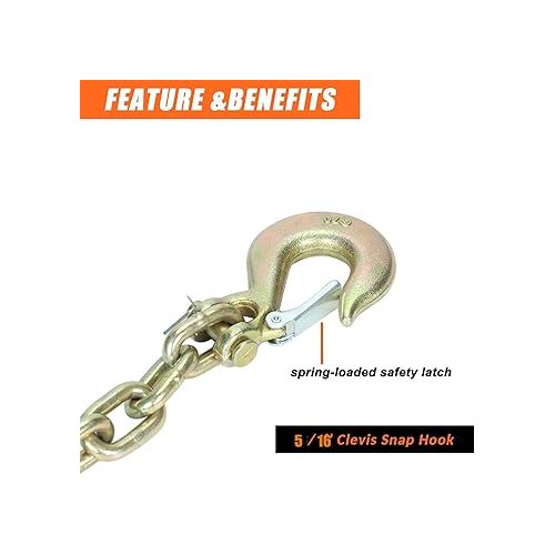  2pack 35 Inch Grade 70 Safety Chain with 5/16-In Clevis Snap Hook Fit for Flatbed Truck Trailer, 18,800 lbs Break Strength