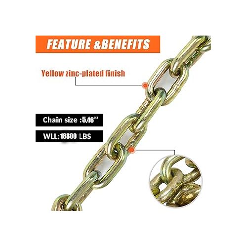  2pack 35 Inch Grade 70 Safety Chain with 5/16-In Clevis Snap Hook Fit for Flatbed Truck Trailer, 18,800 lbs Break Strength