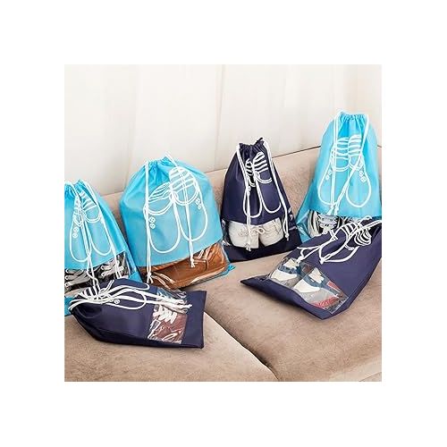  5 pcs Travel Shoe Organizer Bags, High Heel Drawstring, Space Saving Storage Bags(L Navy)