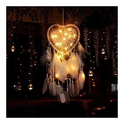  Heart Boho Dream Catcher, with LED Light Heart-Shaped Dream Catcher Pendant Boho Style Decoration for Girls Gifts