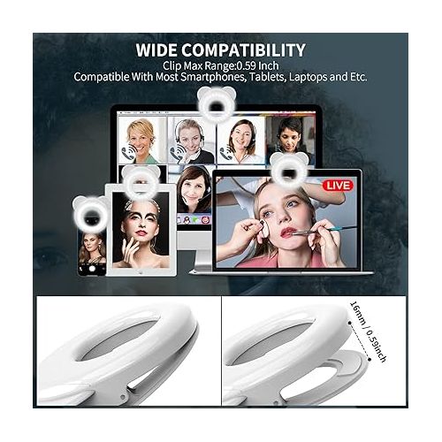  Clip on Selfie Ring Light, Rechargeable Portable Light, Unique Appearance,Dimmable LED Circle Light with 52 LED for for All Smartphone Photography(YouTube, Instagram, TIK Tok) Girl Makes up (White)