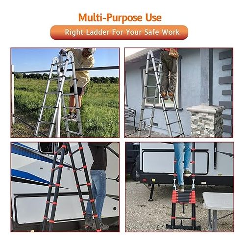  18.4 FT Telescoping Extension Ladder,Aluminum Alloy Folding Ladder with Balance Rod,Portable Multi-Purpose Folding A-Frame Ladder for Outdoor Working Household Use, 330 lbs Max Capacity