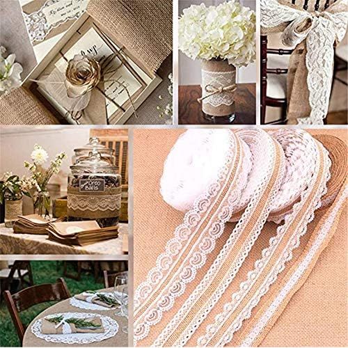  Brand: LucaSng 10 m Natural Vintage Canvas Hessian Jute Ribbon Craft with White Tips for DIY Handmade Wedding Craft Lace