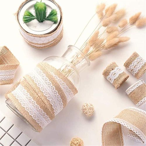  Brand: LucaSng 10 m Natural Vintage Canvas Hessian Jute Ribbon Craft with White Tips for DIY Handmade Wedding Craft Lace