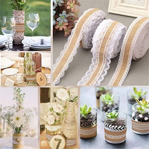  Brand: LucaSng 10 m Natural Vintage Canvas Hessian Jute Ribbon Craft with White Tips for DIY Handmade Wedding Craft Lace