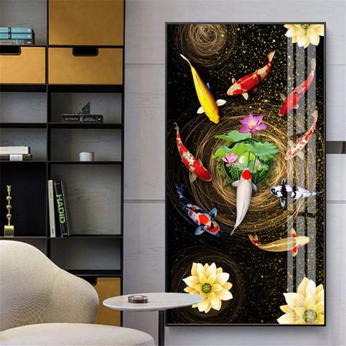  Brand: LucaSng DIY Diamond Painting 5D Diamond Painting Full Drill Crystal Rhinestone Embroidery Decoration for Home Wall Decor (Lotus and nine Fish)
