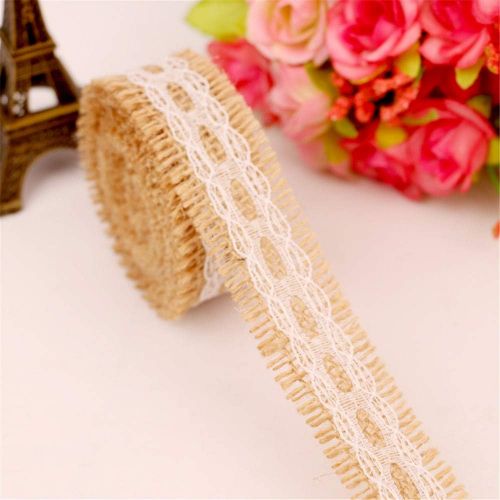  Brand: LucaSng LucaSng 6 Rolls Natural Jute Ribbon Lace Hessian Hessian Ribbon with White Vintage Lace Craft Hessian for DIY Crafts Christmas Decoration Wedding Party Decoration Home Decor
