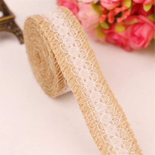  Brand: LucaSng LucaSng 6 Rolls Natural Jute Ribbon Lace Hessian Hessian Ribbon with White Vintage Lace Craft Hessian for DIY Crafts Christmas Decoration Wedding Party Decoration Home Decor