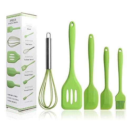  Brand: LucaSng LucaSng Silicone Kitchen Utensil Set, 5 Pieces Silicone Cooking Utensils Silicone Heat Resistant Kitchen Utensils Kitchen Utensils Non-Stick Pot Turner Spoon, Green